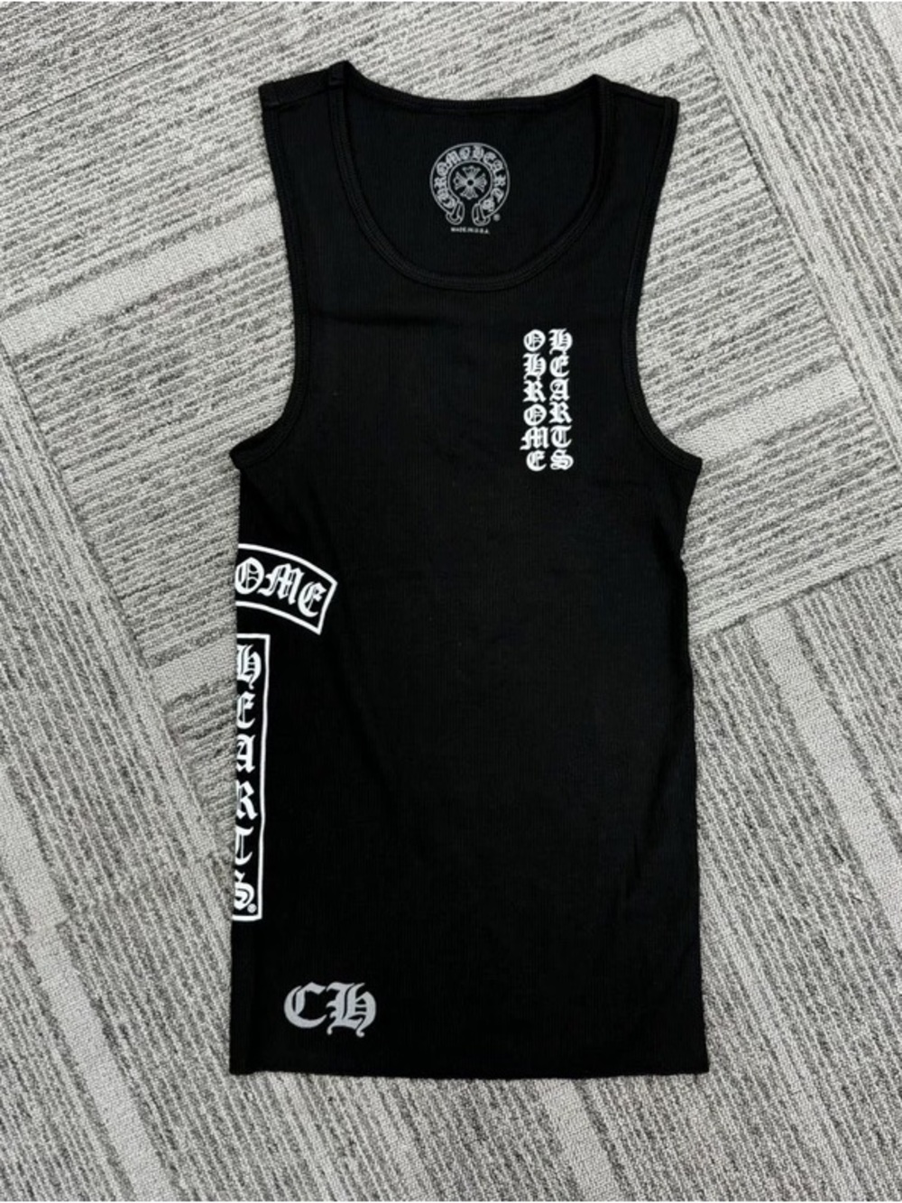 Chrome Hearts Black Tank with White Gothic Logos